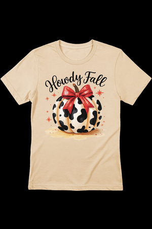 Howdy Fall Cow Print Pumpkin Tee