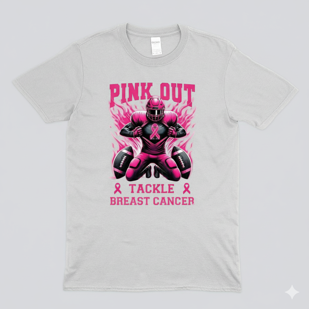 Pink Out Tackle Breast Cancer Football Awareness T-Shirt