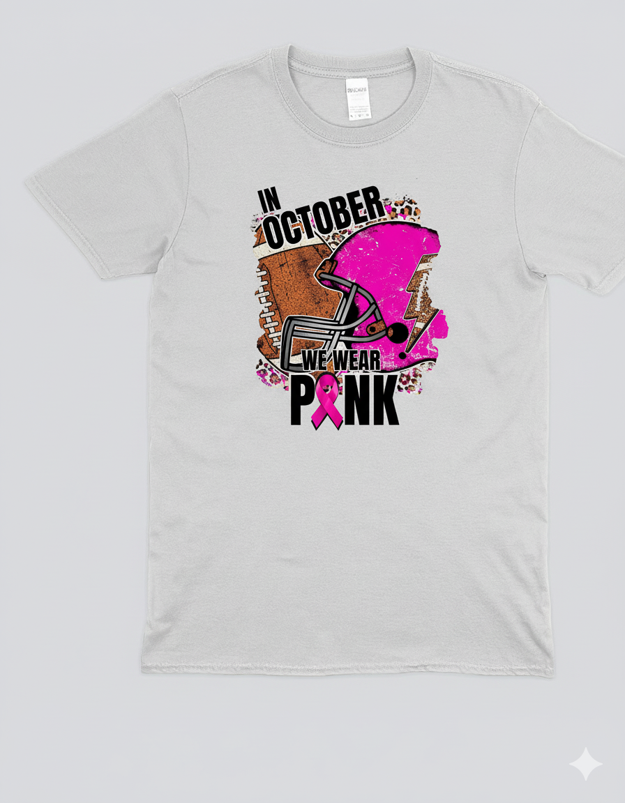 In October We Wear Pink Football Awareness T-Shirt
