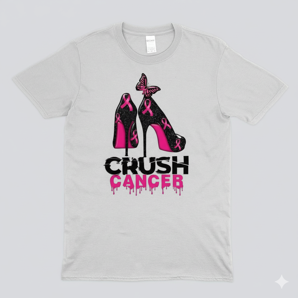 Crush Cancer High Heel Breast Cancer Awareness T-Shirt